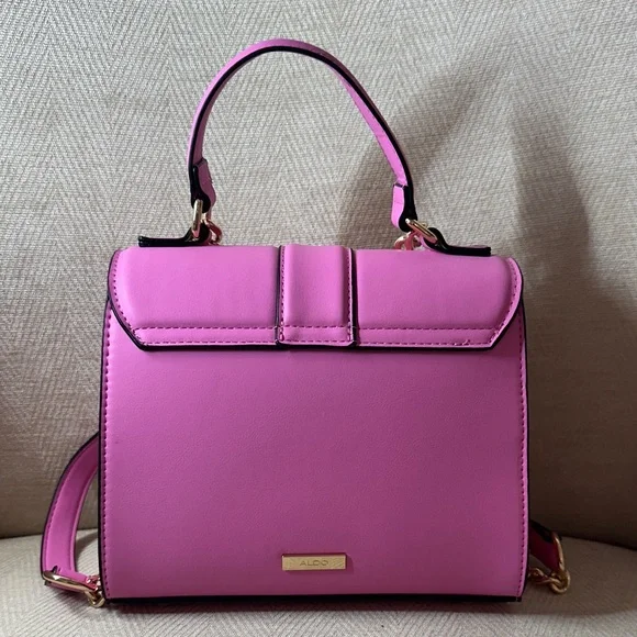 Aldo Fuchsia Satchel Bag With Gold Chain detail and lion head - Picture 6 of 9
